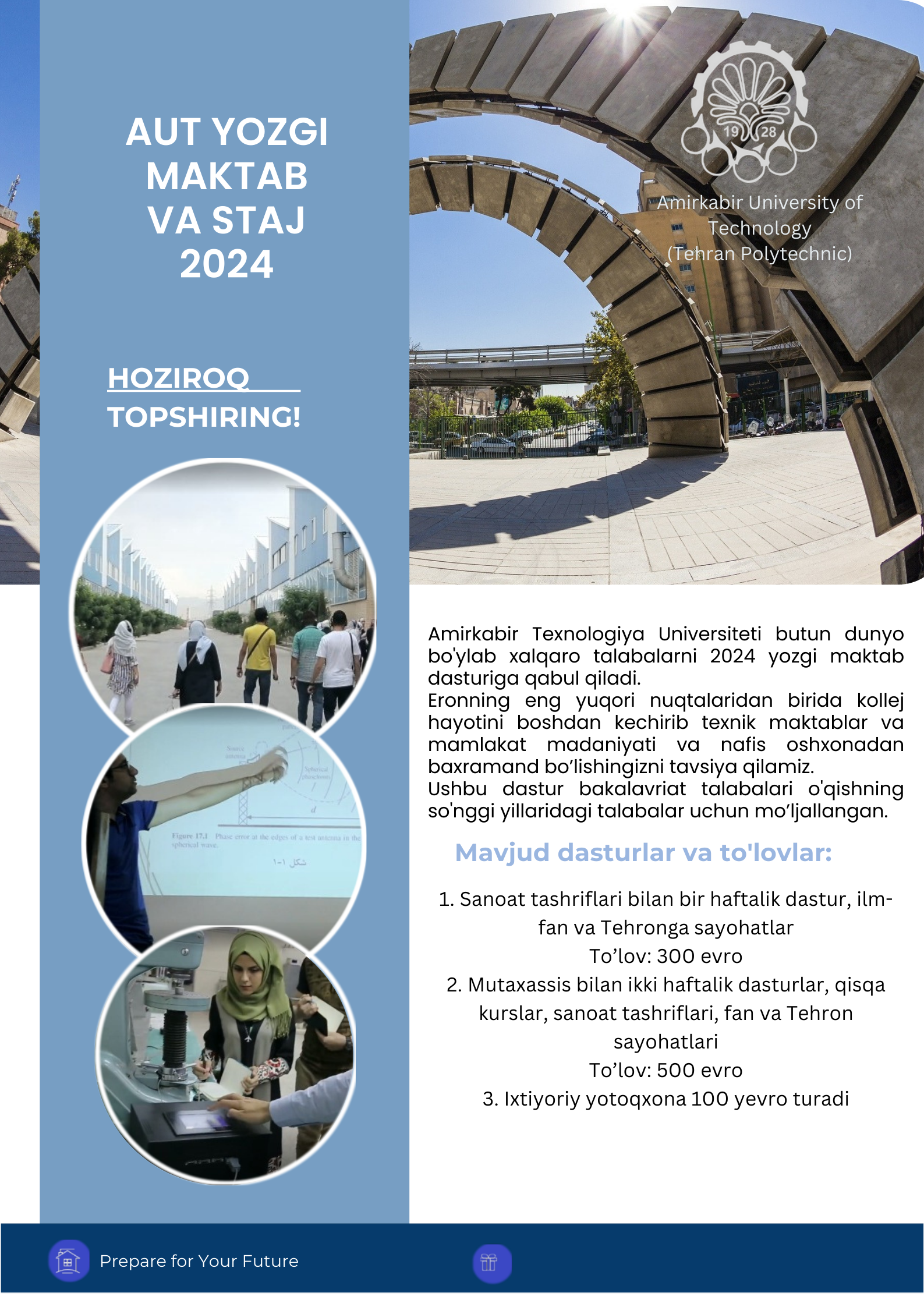 Amirkabir Texnologiya Universitetida yozgi maktab va stajirovka dasturi